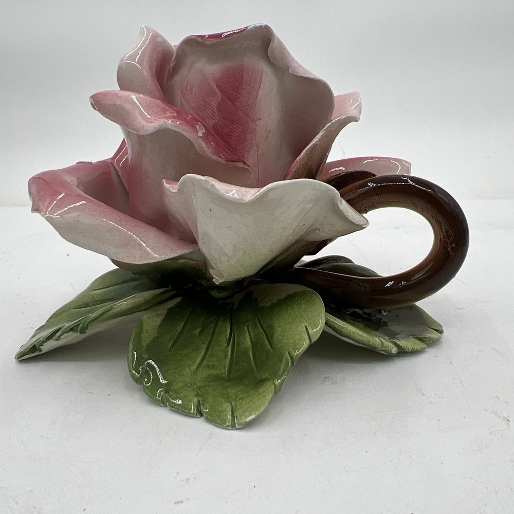 Capodimonte Rose Flower Candle Holder Porcelain Vintage